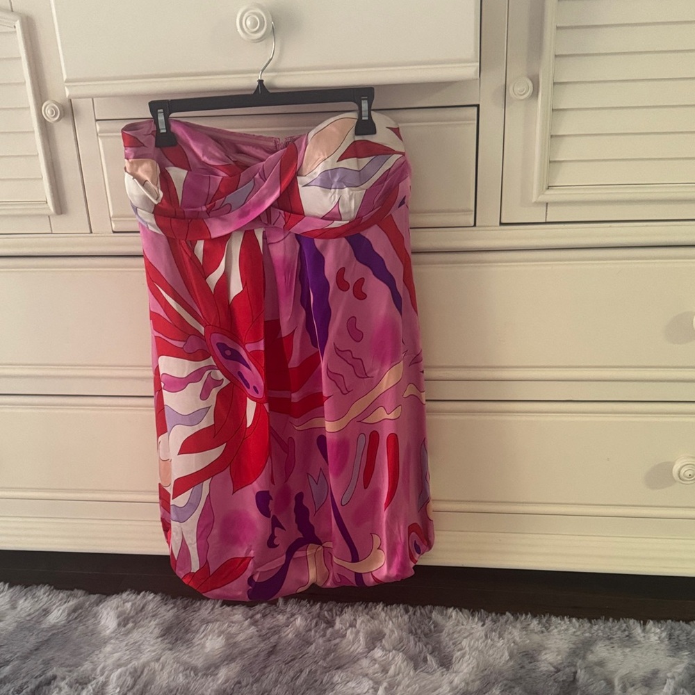 Elegant Strapless Floral Dress in Pink and Red